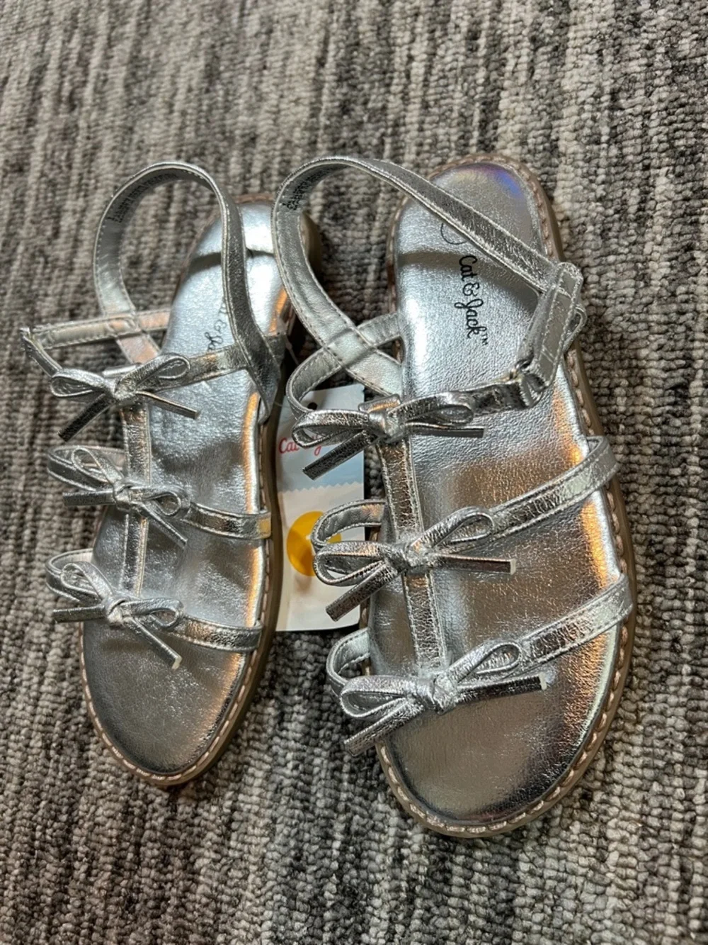 Cat & Jack Metallic Silver Girls' Bow Strap Sandals Various Sizes